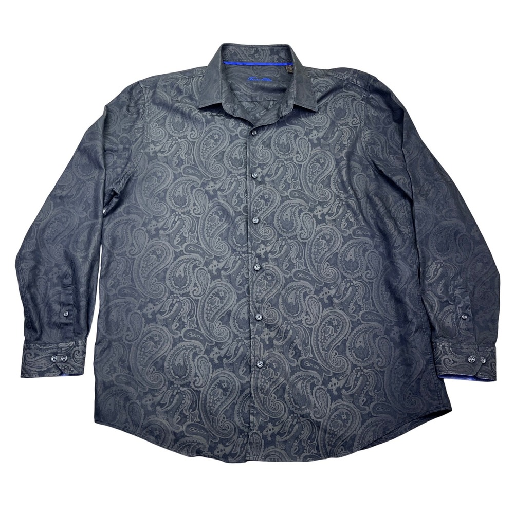 Tasso Elba XL 17-17 1/2 Mens Dress‎ Shirt Long Sleeve Button Down Gray Paisley